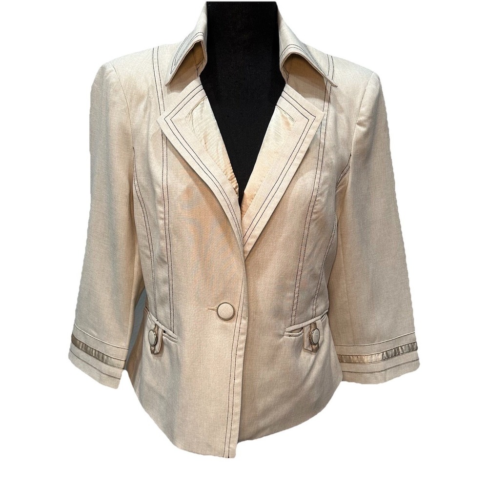 Love Stitch Blazer Women's Size Large Smokey Taupe Fully Lined 3/4 Sleeves Boho